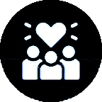 Three people with a heart symbol above them, indicating love or care.
