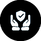 Hands holding a shield with a checkmark symbol.